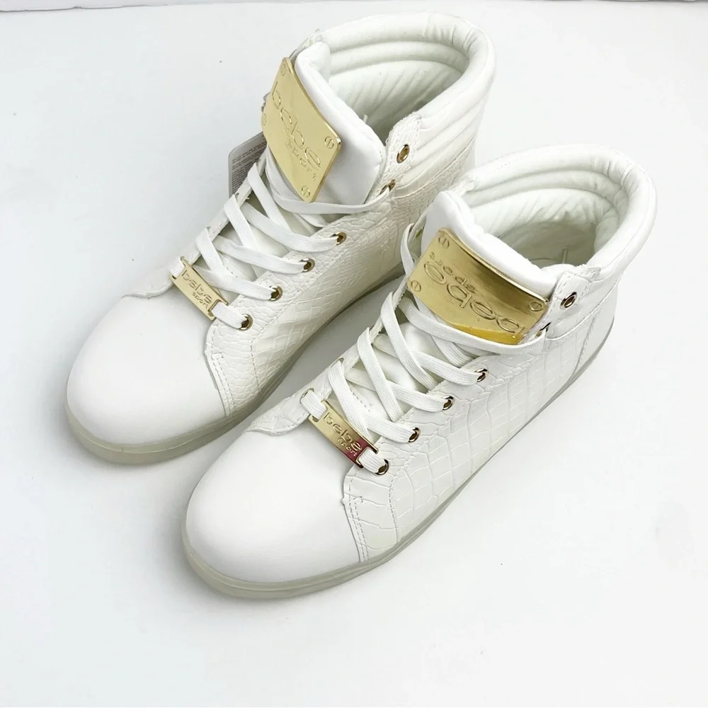 BEBE SPORT Keene White Faux Croc Embossed Lace Up High Top Sneakers Size 8 Y2K - Picture 8 of 14